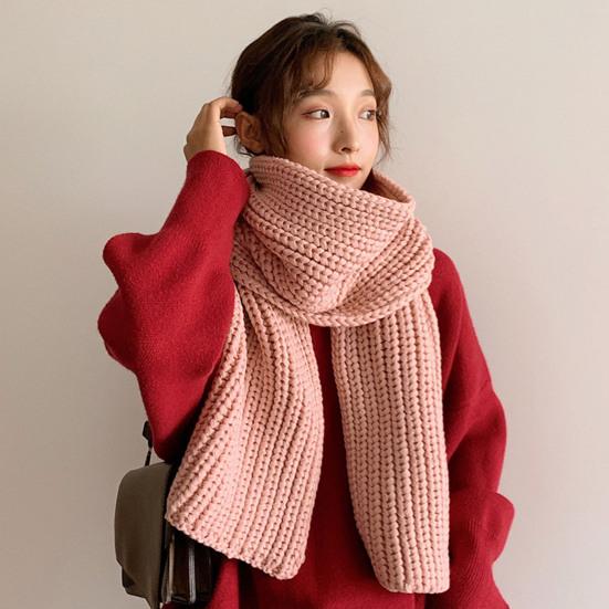 Women Scarf Knitted Solid Color Plain Thickened Soft Keep Warm Comfortable Autumn Winter Adults Long Scarf Shawl for Outdoor