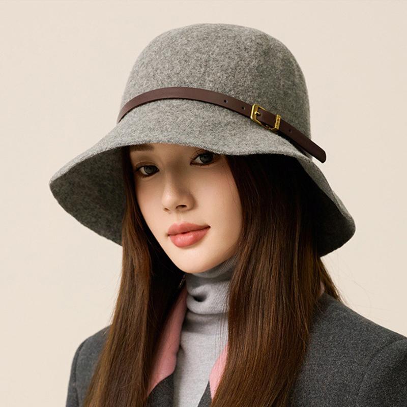 Осенне-зимняя шерстяная шляпа-рыбак с поясом, женская шерстяная шляпа-тазик