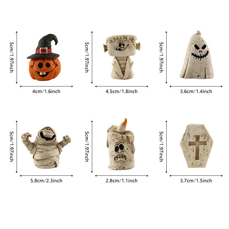 Cartoon Pumpkin Ghost Resin Craft Miniature Sculpture Cute Spooky Scene Decor Tabletop Ornament Home Party Halloween