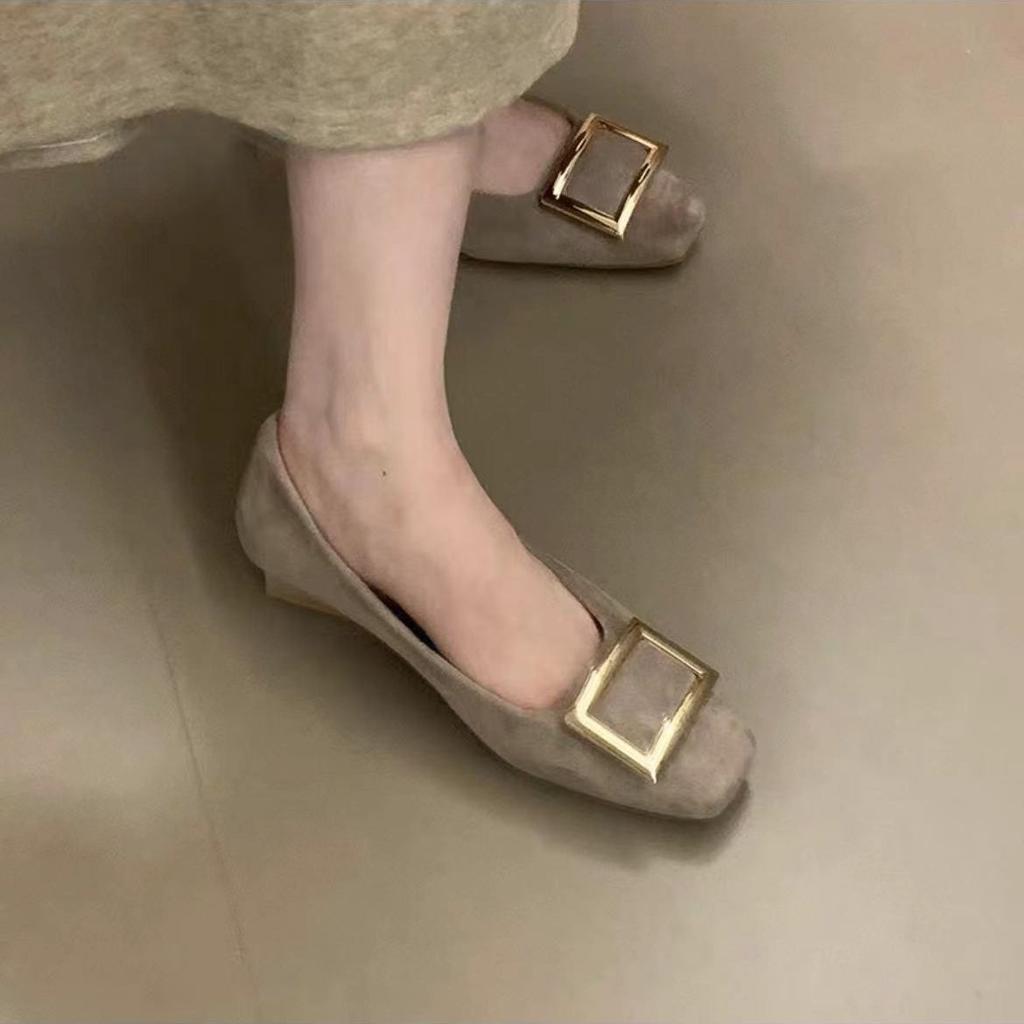 2025 spring and autumn new metal square buckle light mouth single shoes women's thick heel square head Mary Jane shoes commuter shoes fashion shoes
