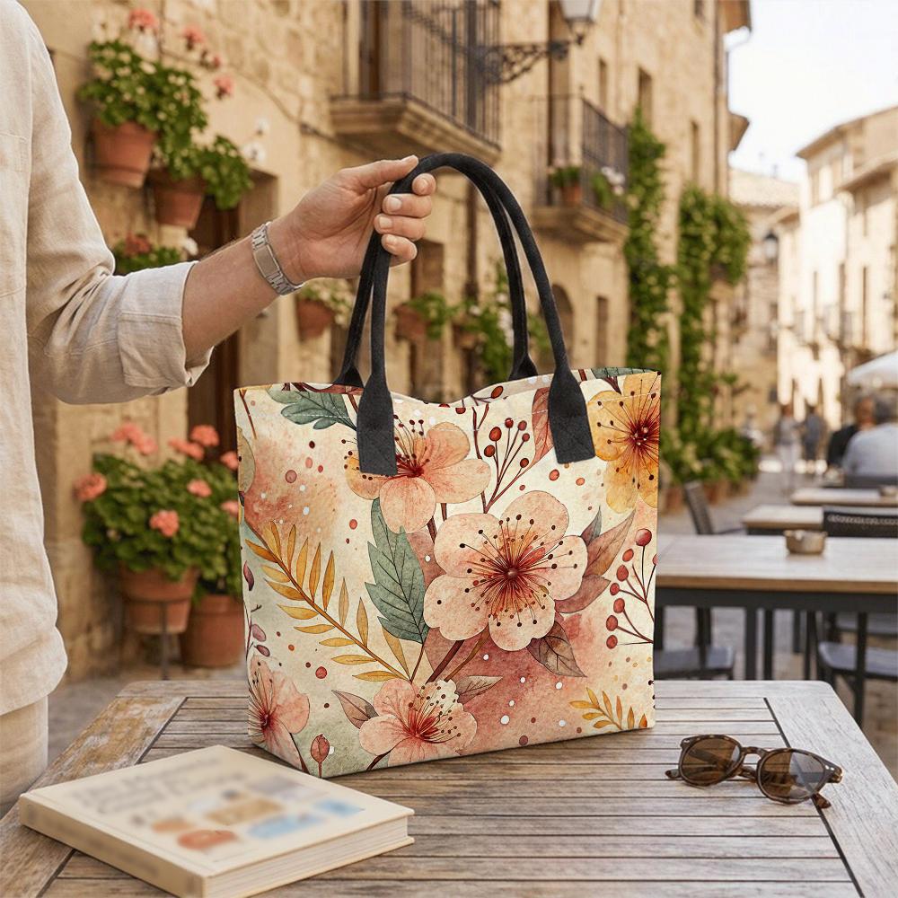 Watercolor Floral Print Casual Tote Bag for Daily Use
