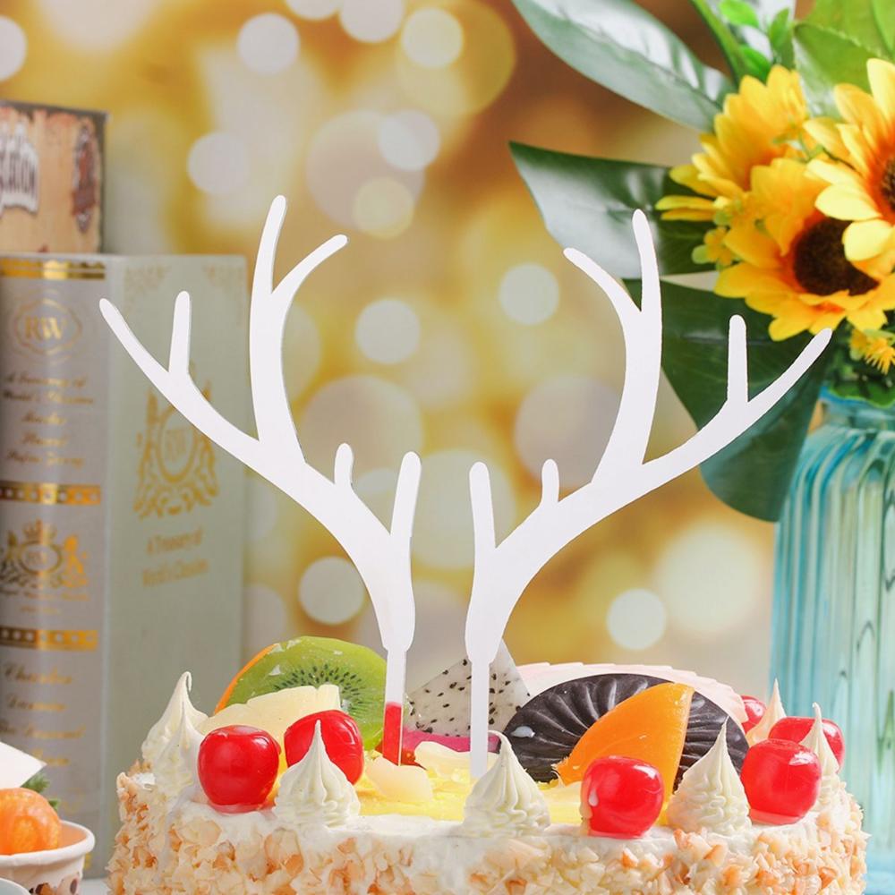 Год Олень Лось Золото Серебро Акриловое Рождественское Украшение Оленьи Рога Товары для Вечеринки Топпер для Торта