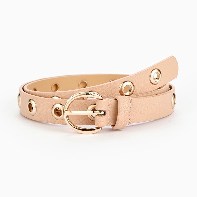 Женский кожаный ремень с круглой металлической пряжкой и круглым ремнем, модный рядный пояс с люверсами
