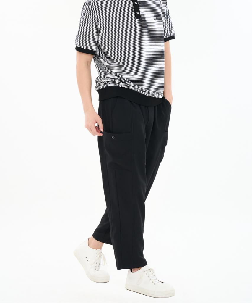 CUSTOMUS Men'S Summer Loose Fit Elastic Waist Pants Poly-Spandex Wrinkle-Free Pants Cxs26Mwpt313 Bla