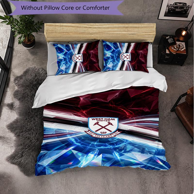 West Ham United Football 3 Piece Bedding Set Soft Duvet Cover Set with Pillowcases Printed Bedroom Decor Set for Home