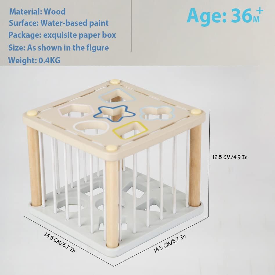 Montessori Wooden Toy, Colorful Block Blocks,Cube Storage Box with Rubber Bands, Stacked Bead Toy,Early Child Development for Aged 3 Years and Up