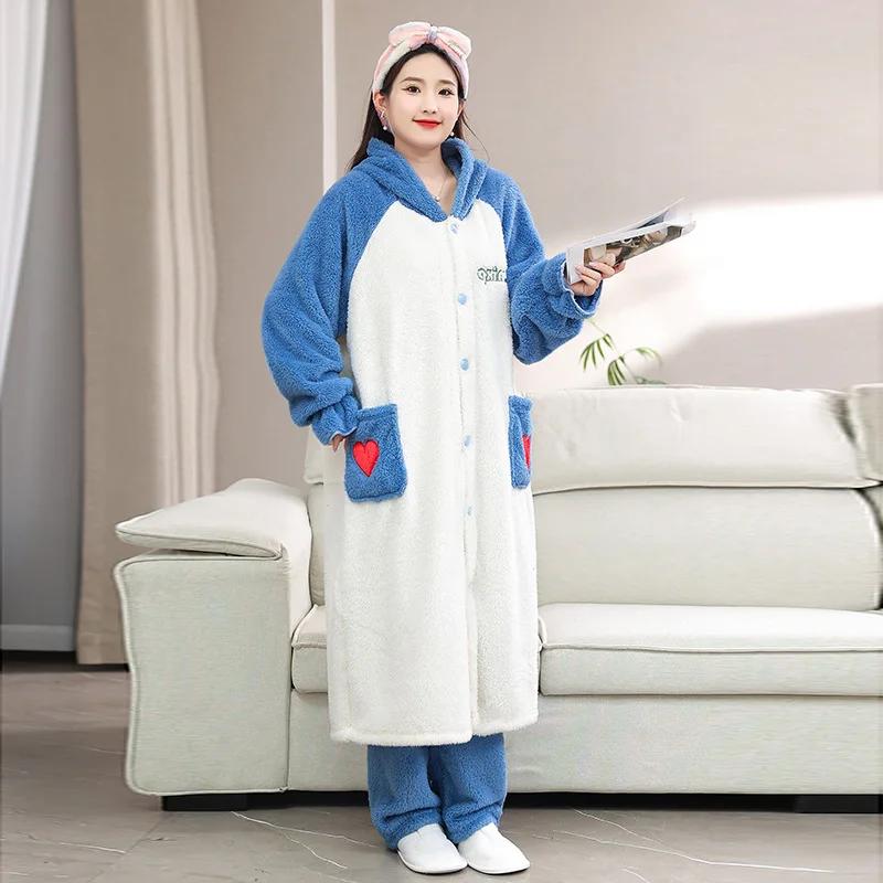 Фланелевая ночная рубашка халат косплей с капюшоном плюшевая одежда для сна зимняя милая толстая теплая ночная рубашка для женщин с капюшоном пижама длинная