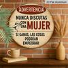 2D Flat, 1pc 7.87in Vintage Round Metal Aluminum Sign, Spanish "Advertencia Nunca Discutas Con Una Mujer" Funny Warning Quote Design, Retro Humorous