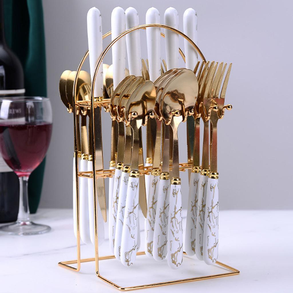 Набор посуды из нержавеющей стали из 24 предметов, керамическая ручка, узор, пластиковая ручка, набор ножей, ложек и вилок в западном стиле