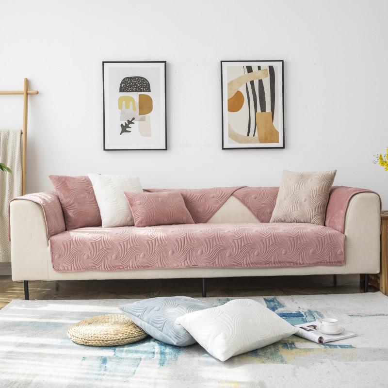 Autumn and Winter New Solid Color Plush Embroidered Quilted Sofa Cushion Modern Simple Anti-slip Sofa Cushion Cover