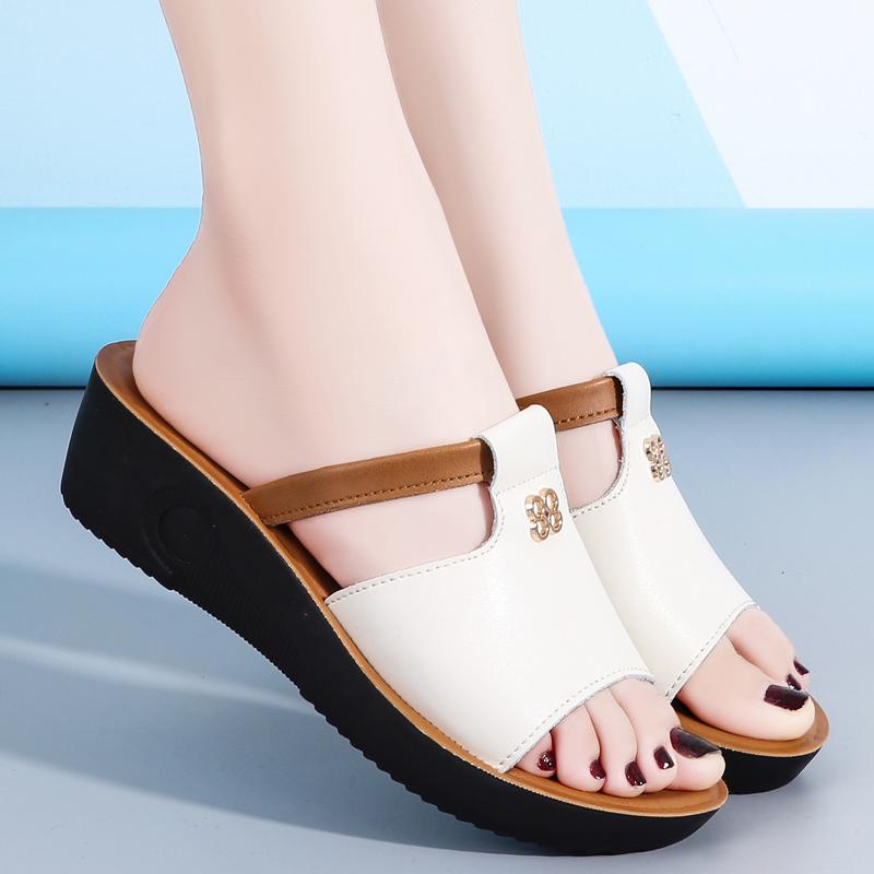 Летние женские модные сандалии на толстой подошве, кожаные домашние сандалии, женские тапочки, повседневная обувь