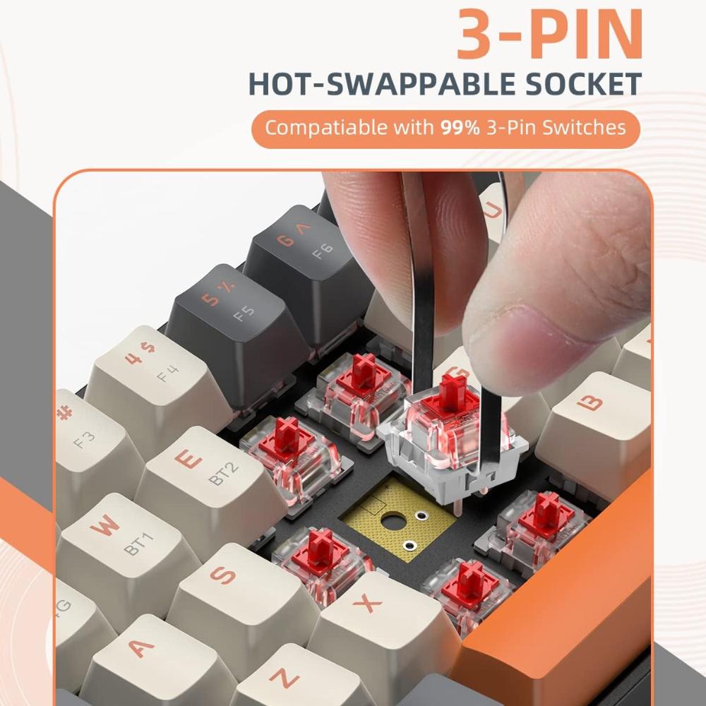 60% Wireless Mechanical Keyboard Bluetooth Dual Mode Hot-Swappable Mini 68-Key Red Switch for PC PS4 Xbox iPhone iPad