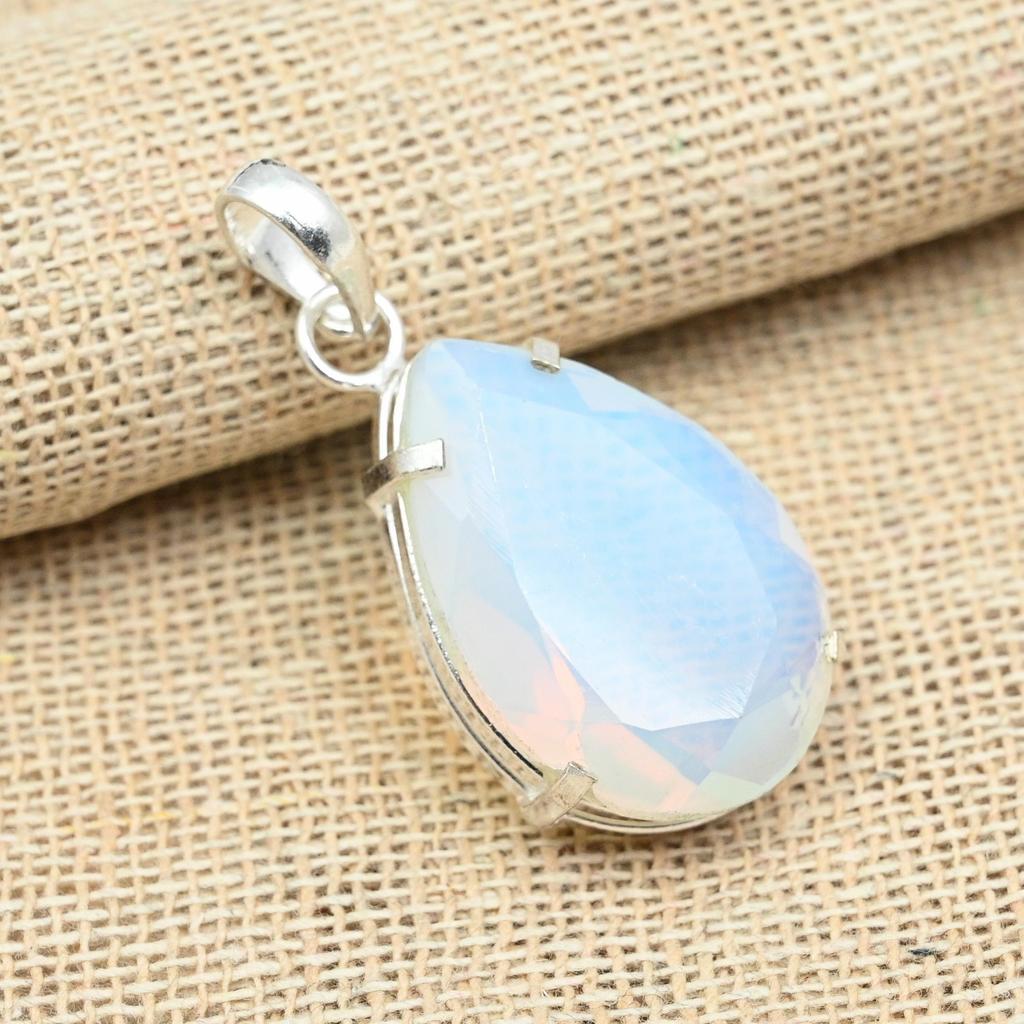 Faceted Milky Opal Gemstone 925 Sterling Silver Handmade Designer Jewelry Pendant