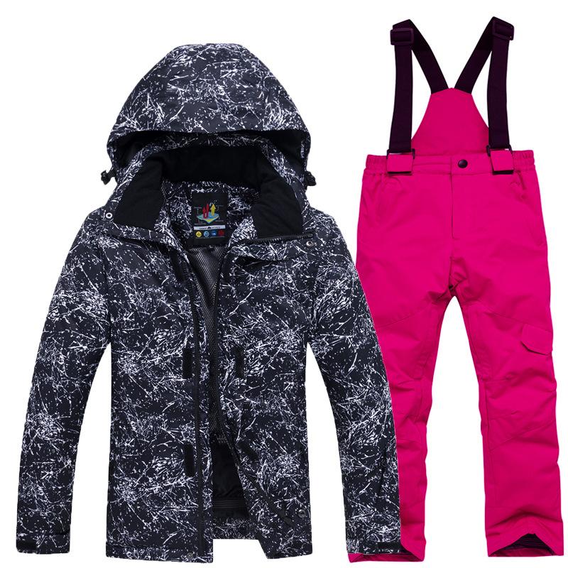 Boy's Girl Camouflage Ski Set Windproof Warm Waterproof Outdoor Thickened Single Board Ski Jacket Pants