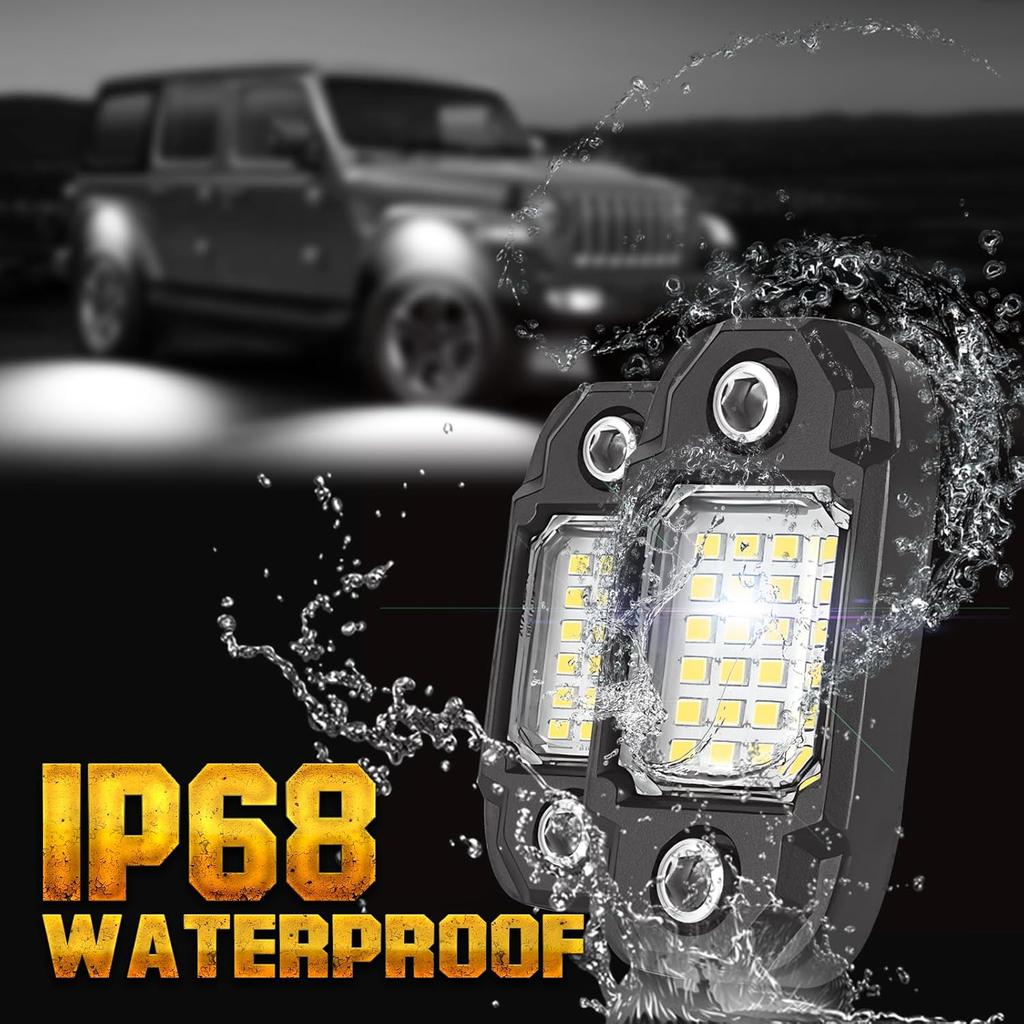 6Pods White Rock Lights 24 LEDs Chips Neon Trail Rig Lamp Underglow Lighting For Cars Trucks SUV ATV UTV Boats (White)