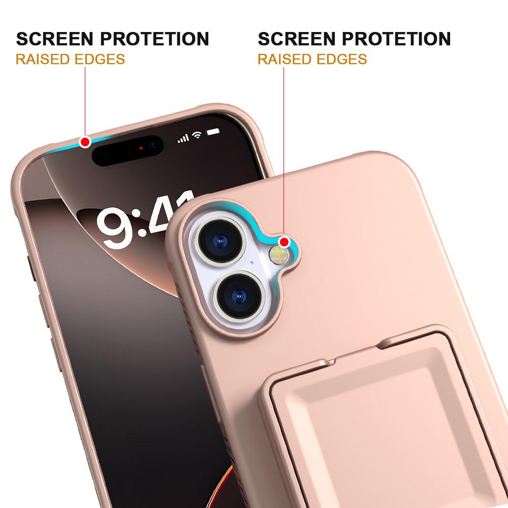 For iPhone 16 Case Skin-Touch Card Holder TPU + PC Phone Cover with Mirror Kickstand