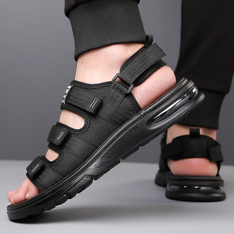 Fashion Men's Summer New 2024 Sandals Men's Leather Beach Shoes Casual Men's Shoes Fashion Slippers Stripe Sandals Rubber Mens Shoes