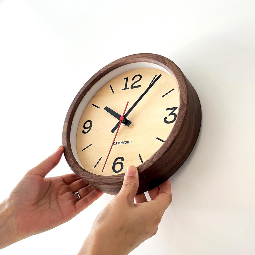 KATOMOKU Muku Clock 20 Walnut Wall Clock with Continuous Second Hand km-136WA 220mm (Quartz Clock)