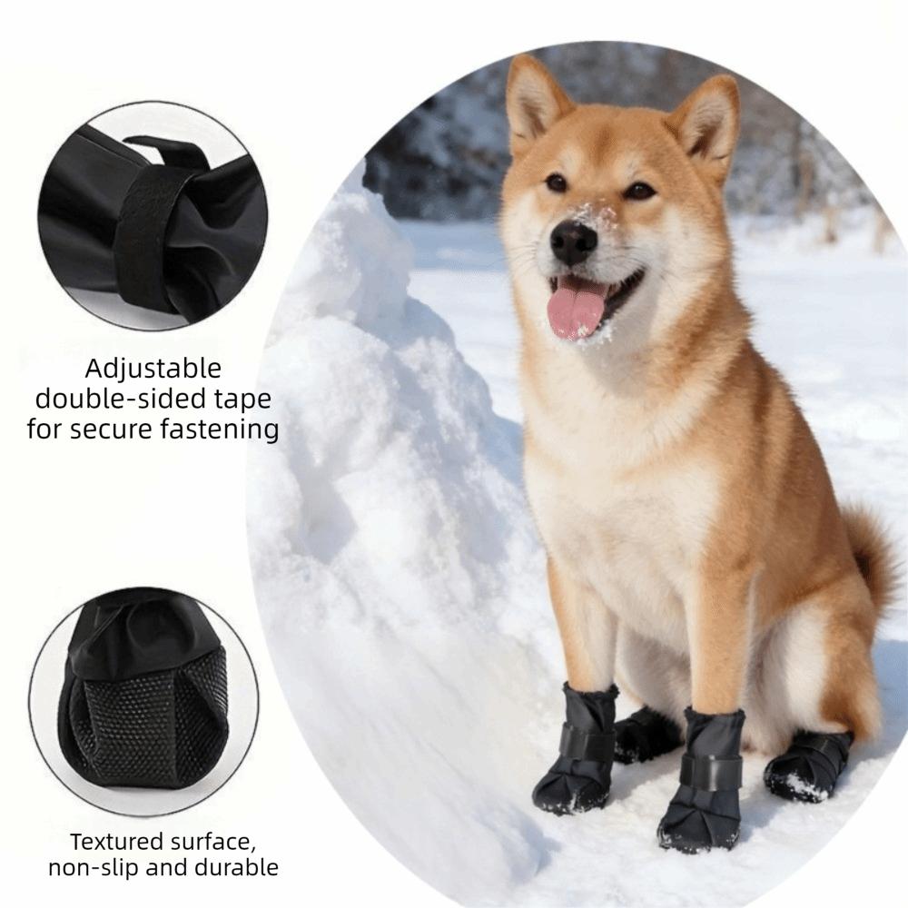 4PCS/SET Adjustable Waterproof Dog Boots High-top Breathable Anti-Slip Dog Shoes Wear-Resistant Pet Rain Boots Easy To Wear