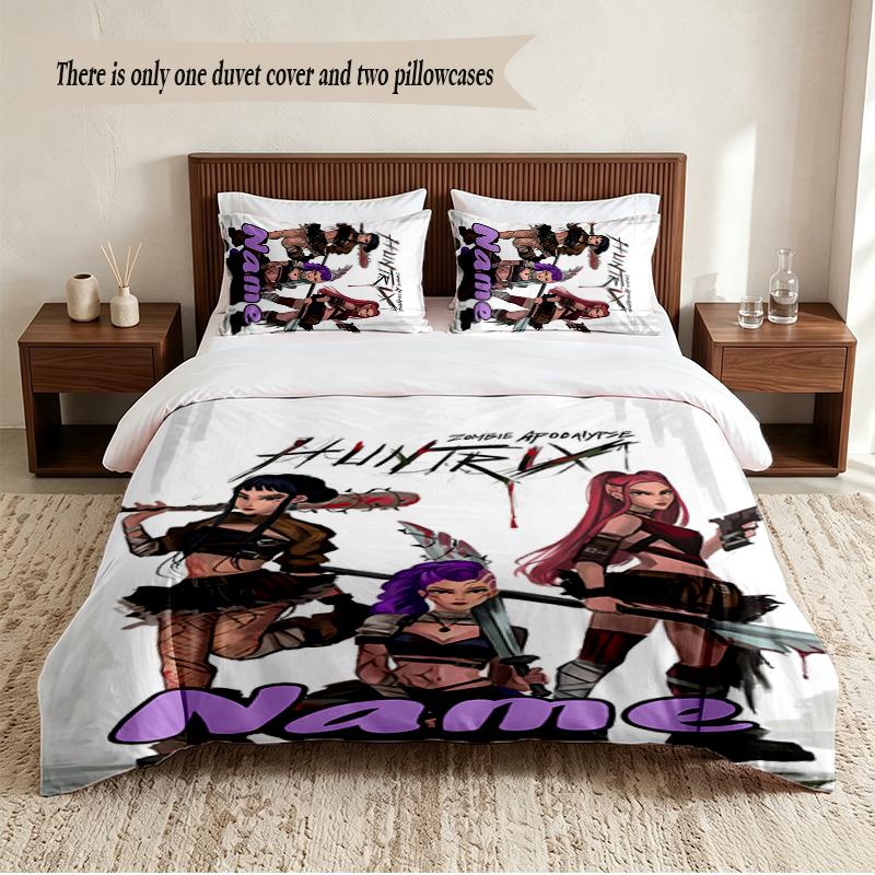 HUNTRIX Personalized Custom Name 3‑Piece Bedding Set Soft Duvet Cover Set For Bedroom Home Decor