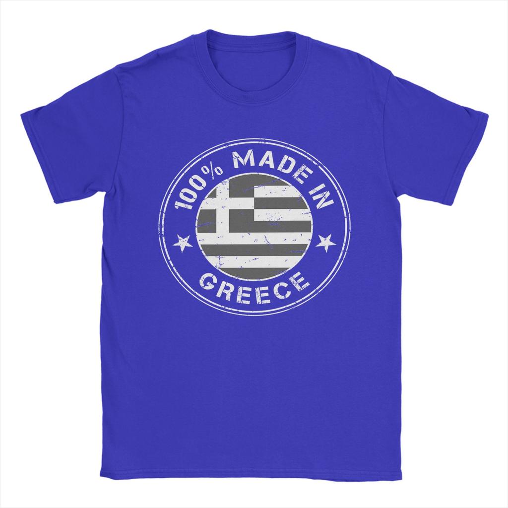 Greece greek flag TShirts for Men  Crazy Pure Cotton Tee Shirt Crewneck Short Sleeve T Shirt Summer Clothes