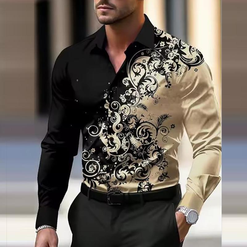 2024 Autumn New Cross Border Foreign Trade Men's Digital Printing Fashion and Leisure Collar Men's Long Sleeved Shirt