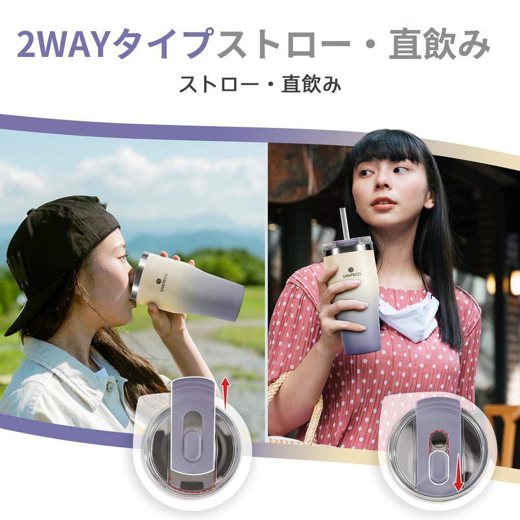 Стакан SANTECO ESCAPE 590 мл с крышкой и трубочкой, большой емкости, изолированный, стильный, из нержавеющей стали, с вакуумной изоляцией, без BPA, легкий, с широким горлом