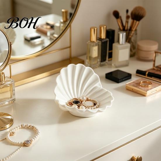 Ring Holder Dish White Shell Jewelry Dish, 3D Printed Holder, Decorative Key Tray for Rings Earrings Necklaces Large Capacity