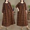 DIMANAF Women Plus Size Autumn Long Sleeve Dress Loose Casual Oversize Maxi Vintage Cotton Linen Floral Dress 2025