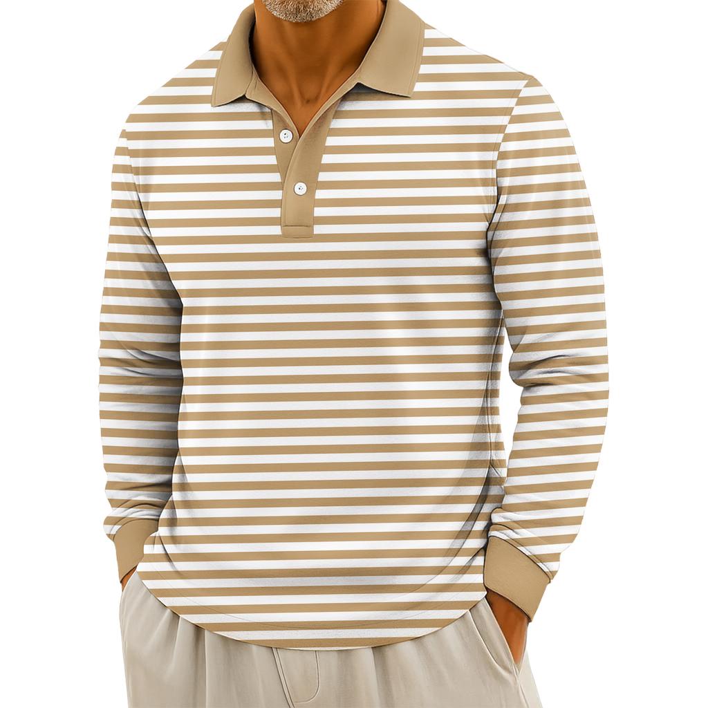 Men's Casual Striped Print Button-Up Long-Sleeve Tops