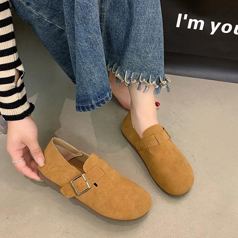 Fashion Brown Flat Shoes for Women Retro Spring and Autumn 2024 New Loafers Shoes Non-slip Fashion Soft Sole Shoes Size 35-40