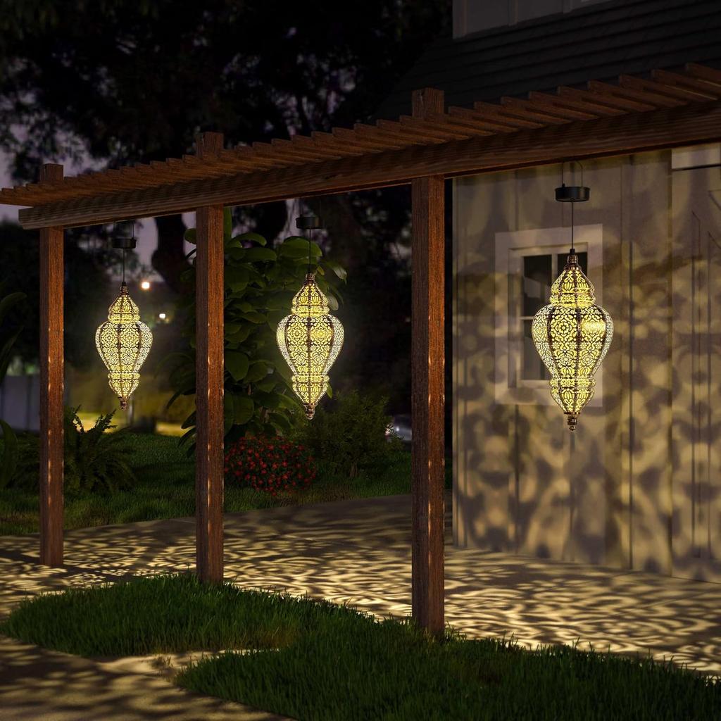 Марокканские солнечные фонари уличные Золотой садовый декор Водонепроницаемый для патио и дорожек (2-Pack)