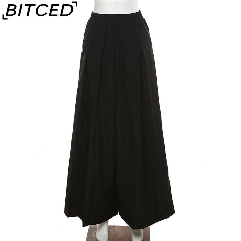 BITCED Spring/Summer Women's Solid-Color Streetwear High-Waisted Relaxed-Fit Wide-Leg Pants