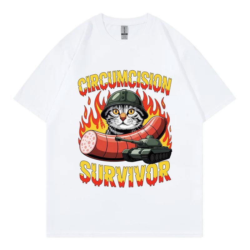 Circumcision Survivor Funny Cat Meme Graphic T Shirts Harajuku Y2k Short Sleeve Tshirts Men Women Casual Loose Cotton Tshirt