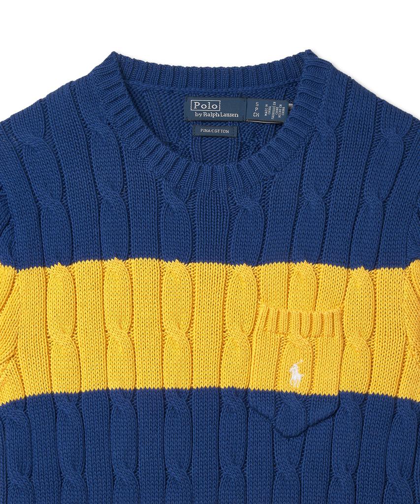 POLO RALPH LAUREN Женский полосатый свитер из хлопка с косами - Синий яхтенный/Белый