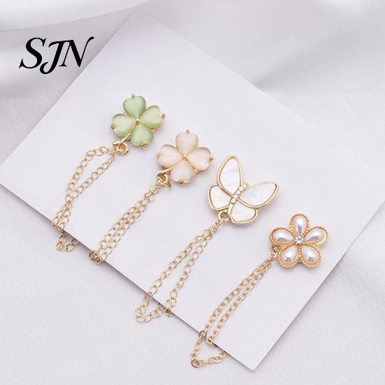 Four Leaf Clover Clothing Pin Magnetic Clips, Butterfly Flower Four-Leaf Shirt Clips for Women, Decorative Clothes Button Pins Sleeves, T-Shirt Hems,