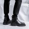Черные мужские ботинки на толстой подошве. Модный квадратный дизайн. Уличная мода. Вечеринка. Уличные прогулки. Молодежная универсальная кожаная обувь.
