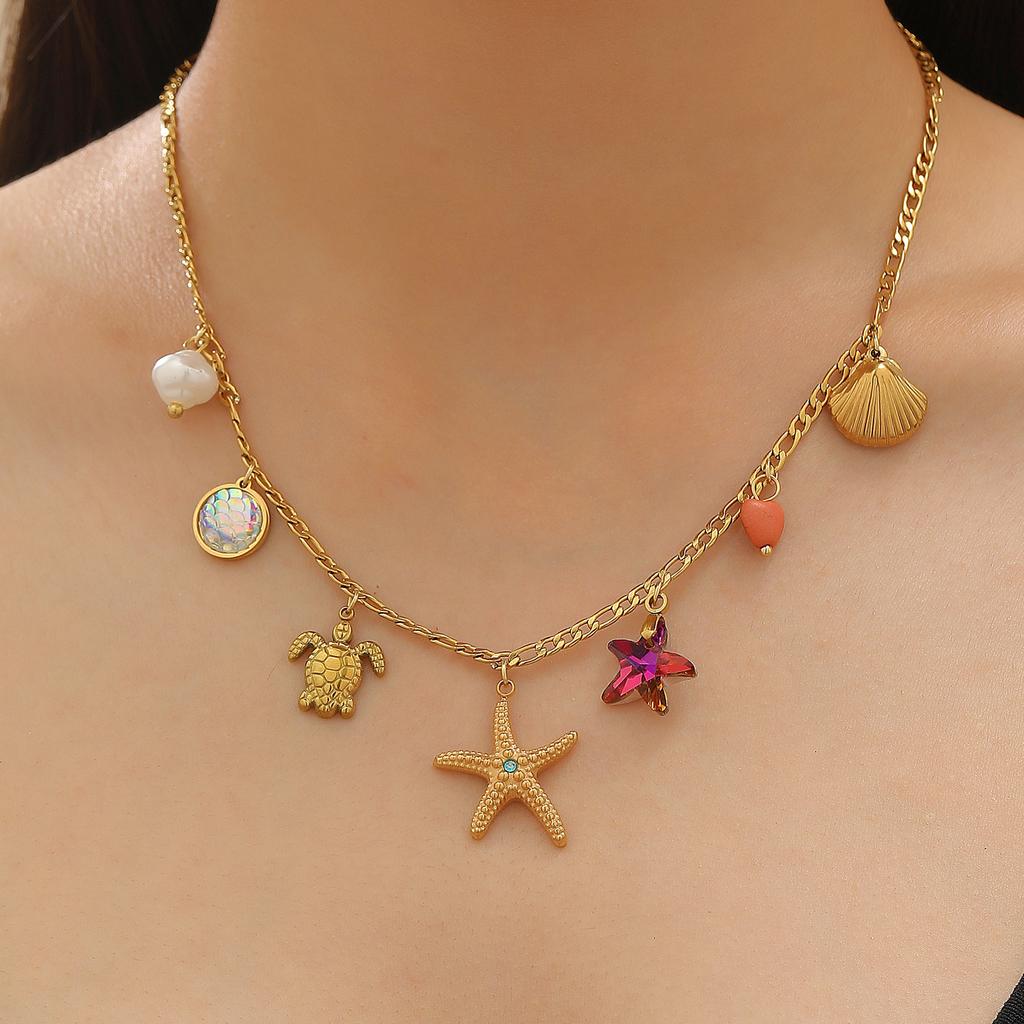2026 Fashion Multi-element Ocean Wind Love Bow Sun Moon Devil's Eye Pendant Chain Necklace