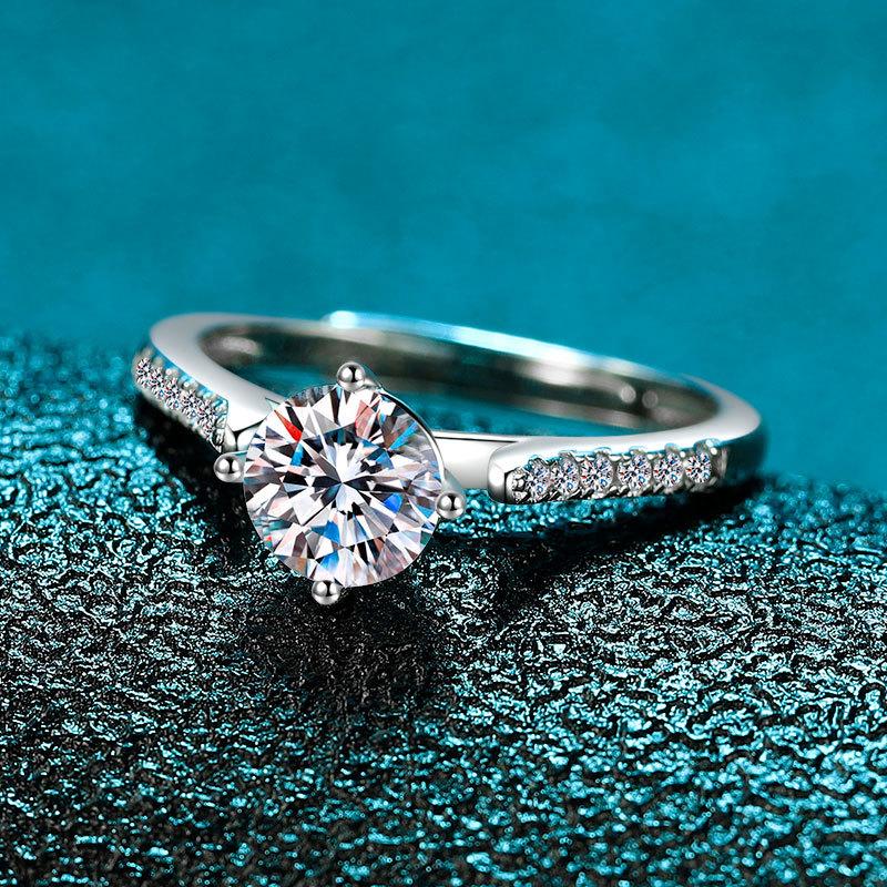 Кольцо с бриллиантом из стерлингового серебра 925 пробы, женское кольцо с бриллиантом в один карат из 18-каратного белого золота, классическое яркое кольцо с шестью когтями для предложения руки и сердца