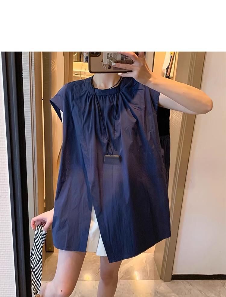 White design short-sleeved irregular shirt blouse new women's 16-year summer split-ended blouse