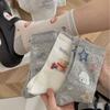 Летние тонкие сетчатые дышащие, милые мультяшные гольфы до бедра, повседневные и универсальные белые гольфы с рюшами