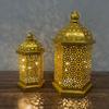 1PC Brass Effect Moroccan Style Metal Lanterns Small Medium Large Hanging Decor Night Light Home Room Decoration