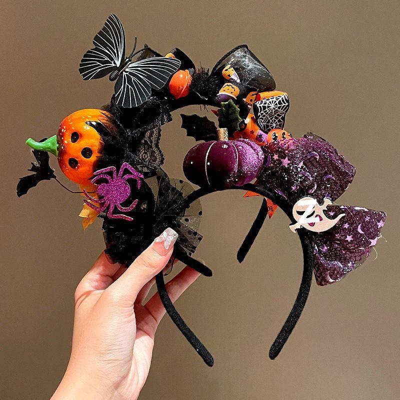 Halloween Witch Headband: Ghost Festival Dark Party Decoration with Skull, Pumpkin, and Funny Lace Bow Antlers Hair Accessories