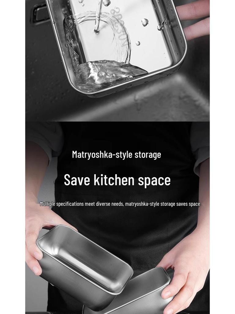 Квадратная миска для хранения продуктов из нержавеющей стали с крышкой - сохраняет продукты свежими в холодильнике, идеально подходит для порционирования на кухне или использования в качестве ланч-бокса.