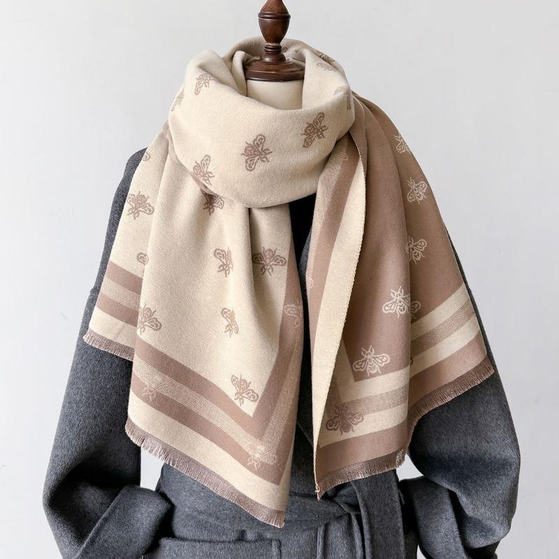 2024 New Korean Version New Geometric Fashion Double-sided Imitation Cashmere Warm Scarf with High-end Feel