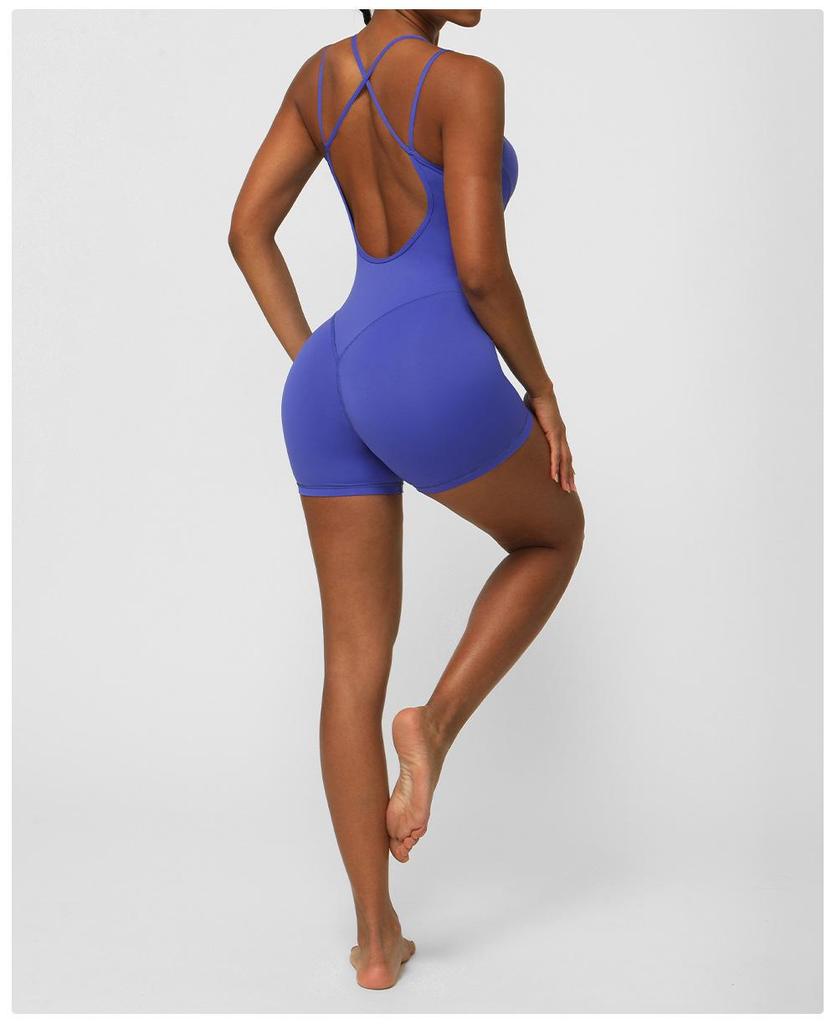 European & American Crisscross Back Yoga Fitness Bodysuit - Deep V, Open Back, High Hip Sports Jumpsuit for Women.
