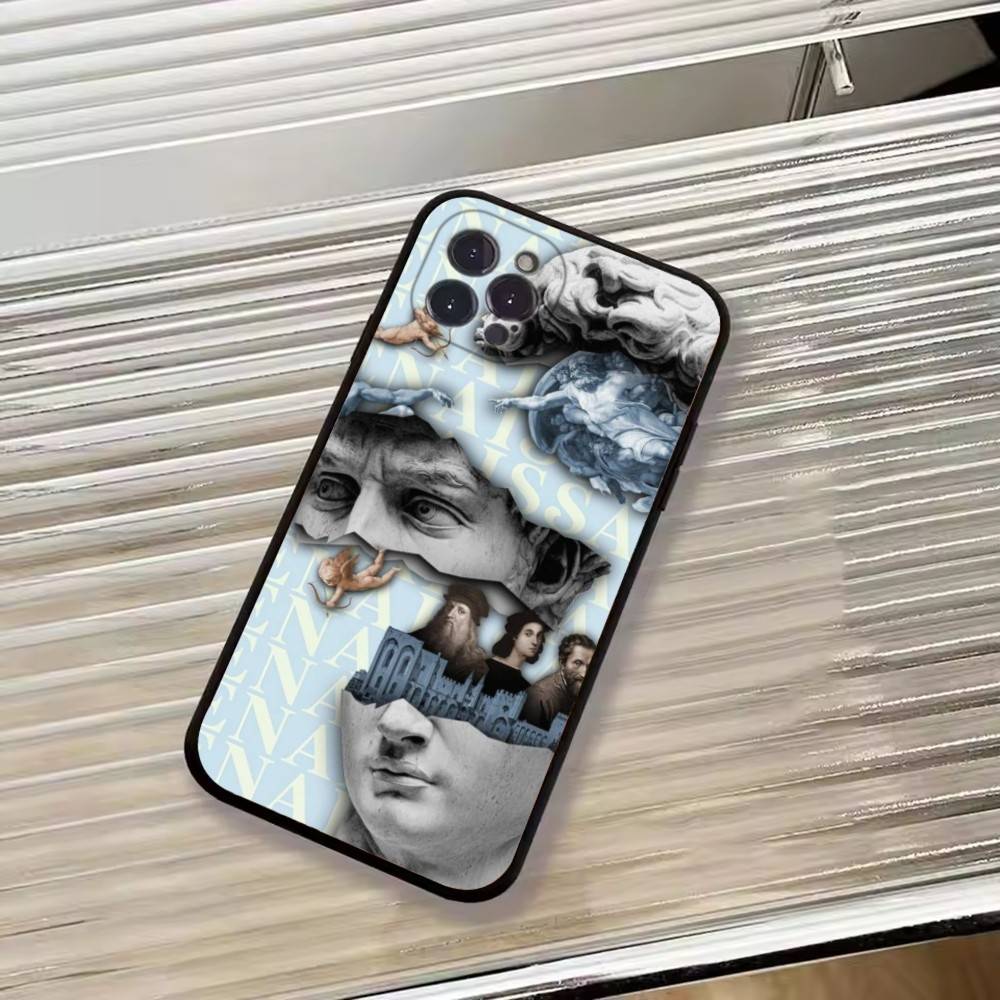 R-Искусство эпохи Возрождения Картина Чехол для телефона Для iPhone 17,16,15,14,13,12,11 Plus,Pro Max,XS,Мягкий черный чехол