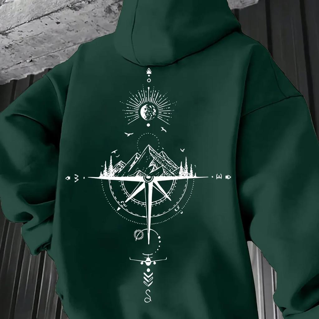 Men's Autumn and Winter Starry Sky Print Hooded Plus Fleece Sweatshirt Versatile Sports Casual Loose Hooded Sweatshirt