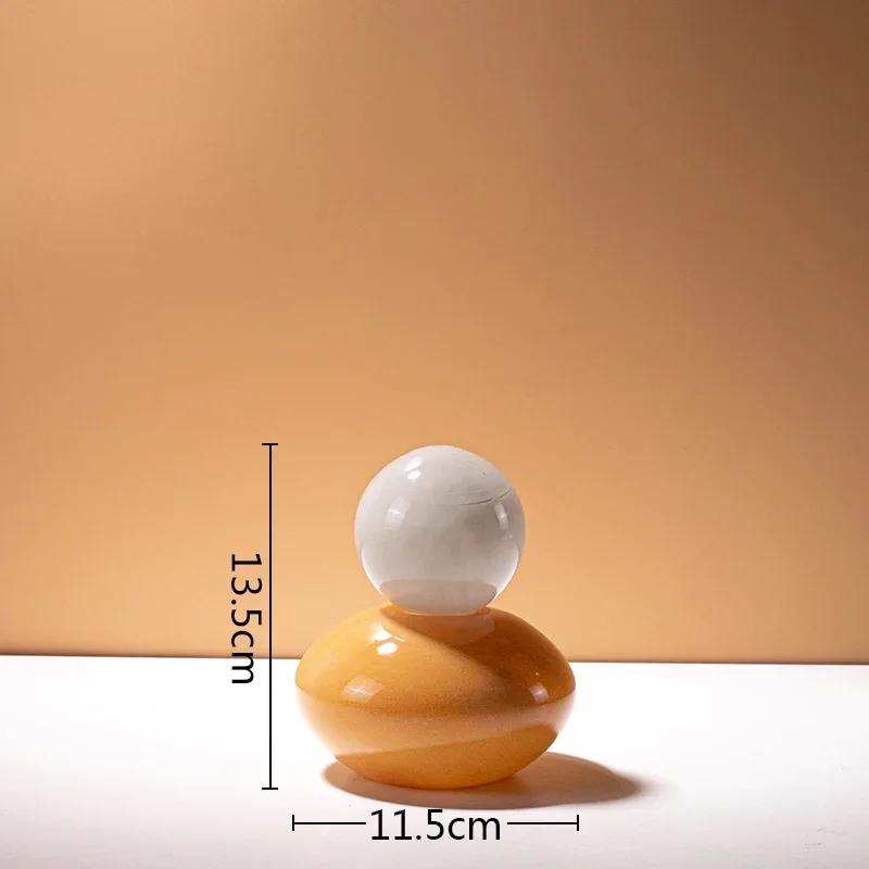 Colorful Glass Vase Flower Arrangement Vase Geometric Sphere with Lid Aromatherapy Bottle Glass Jar Desk Flower Ware Home Decor