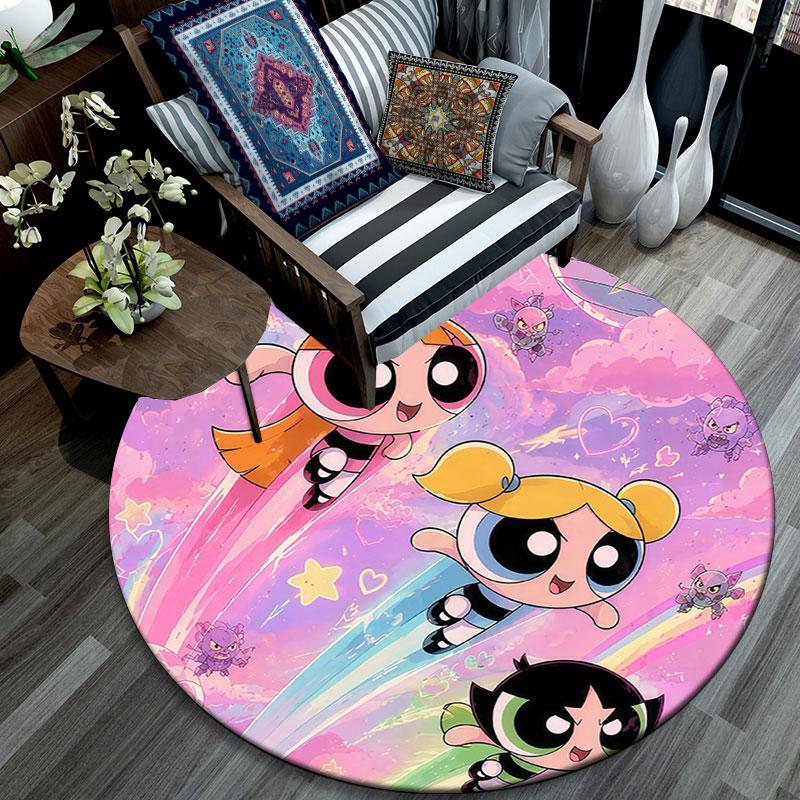 The Powerpuff Girls,Round Area Rug,Carpet Rug for Living Room Bedroom Sofa Playroom Decor,Non-slip Floor Mat